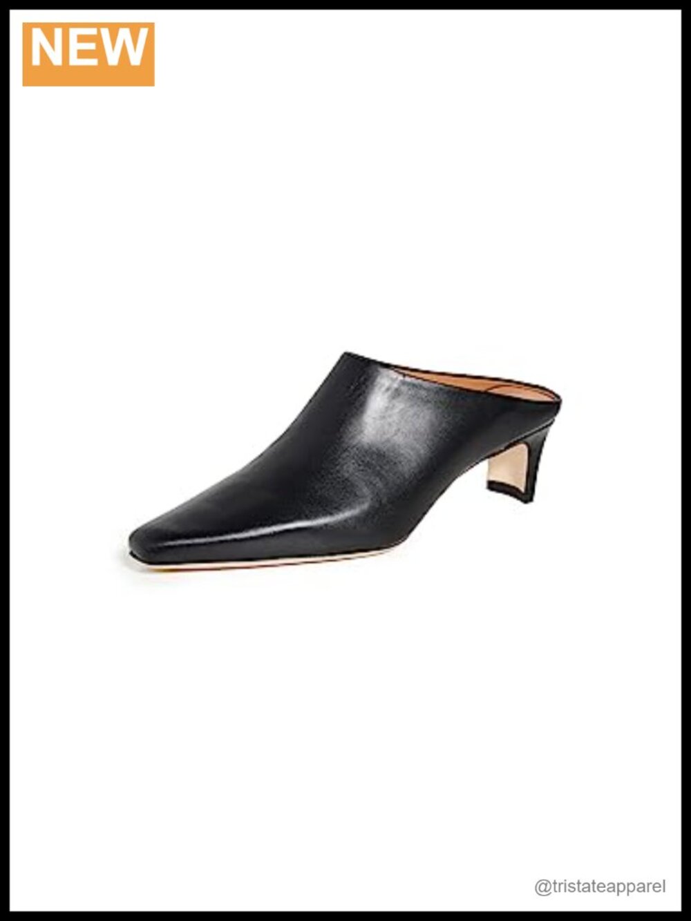 Goatskin leather mules with padded footbed, kitten heel, pointed toe